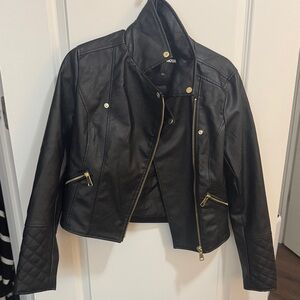 Fashion Nova Black Leather Jacket with Gold Details